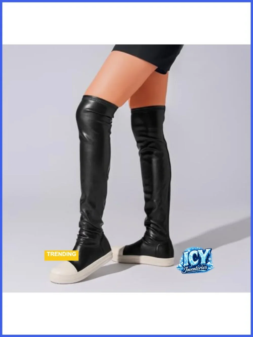Thigh High Flat Over The Knee Round Toe Boots PU Leather